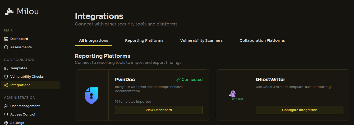 Selecting Ghostwriter Integration in Milou