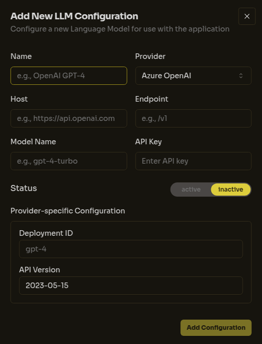 LLM Configuration Form